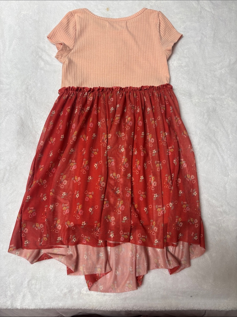 Girls Peach Top with Red Floral Skirt Casual Dress - Picture 5 of 5
